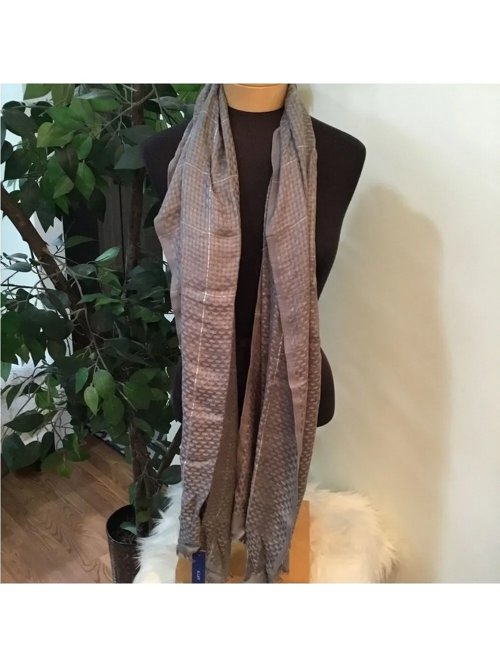 Apt 9 Basket Weave Lurex Pashmina oblong scarfs set of two purple & gray